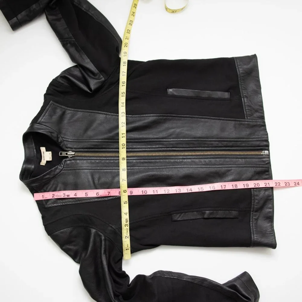 Helmut Lang Lamb Leather Jacket Sweatshirt Combo Coat Mix Media Black Size Small